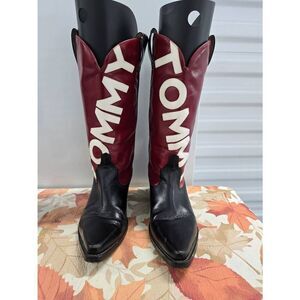 Vintage Tommy Hilfiger Women's Cowboy Boots  Size 8 Red & Blue USA Flag Leather